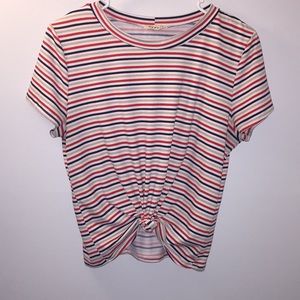 Striped Front Knot Crop Top